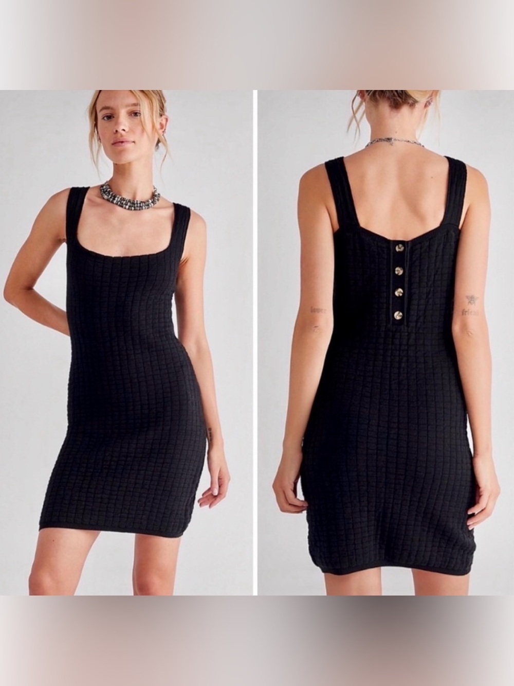free people beach resolve knit mini dress Black Tank Dress with Button Back XS